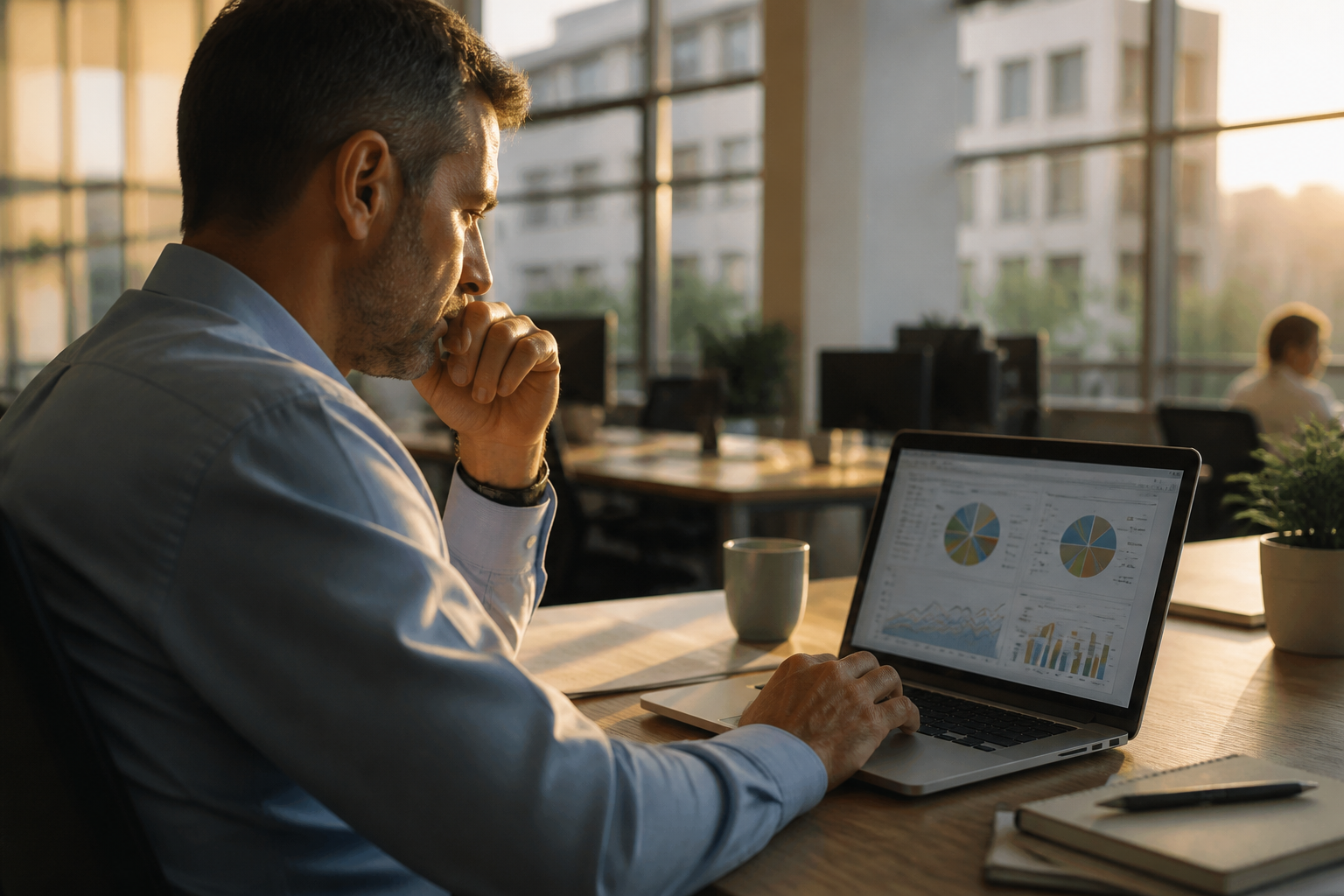 Professional office setting focusing on digital workflow management.