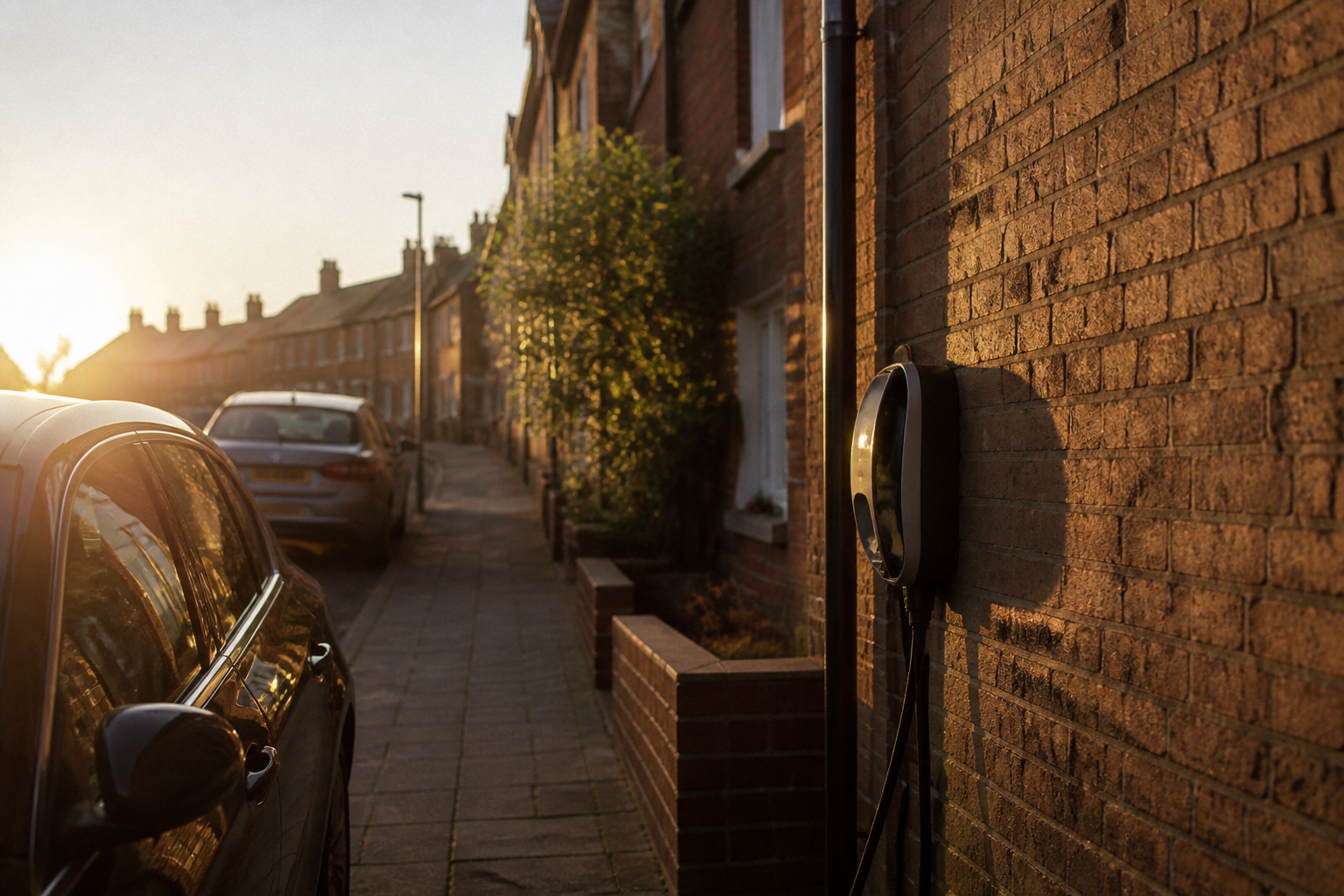 Home electric vehicle charging point in a UK residential setting