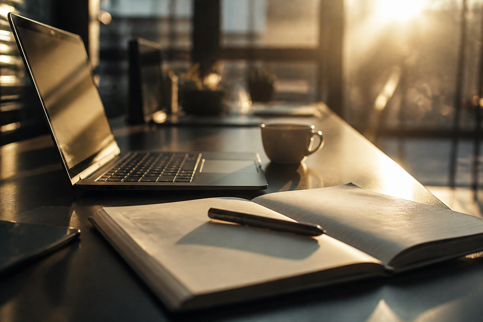 A clean, organised desk space representative of a modern professional working environment.