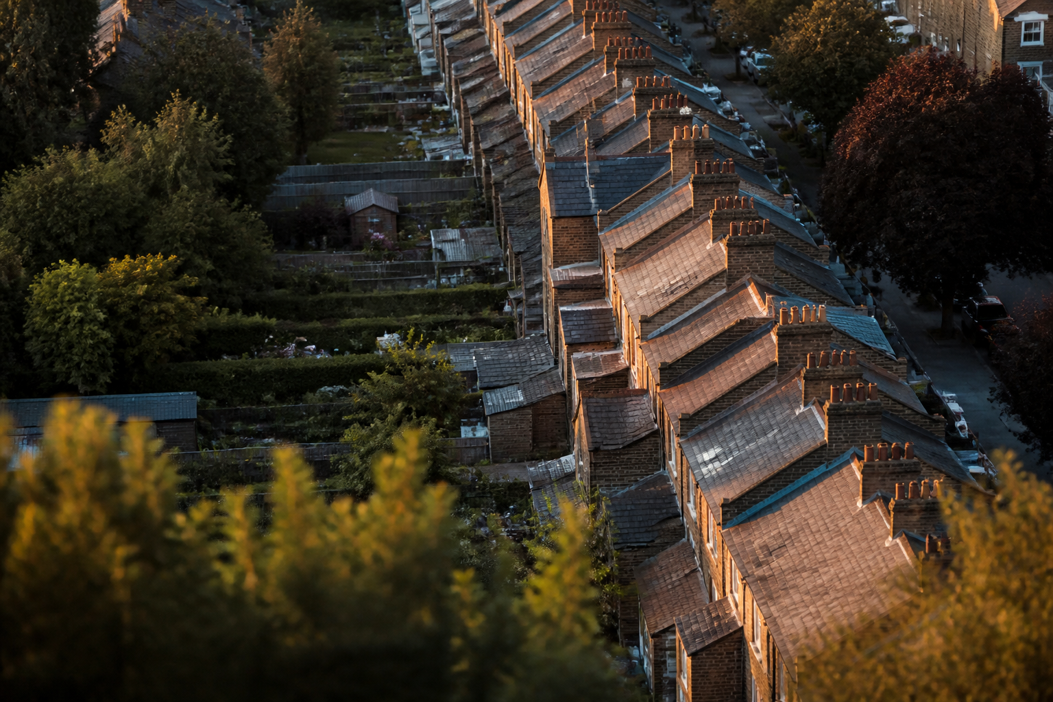 A view of typical UK terraced housing.