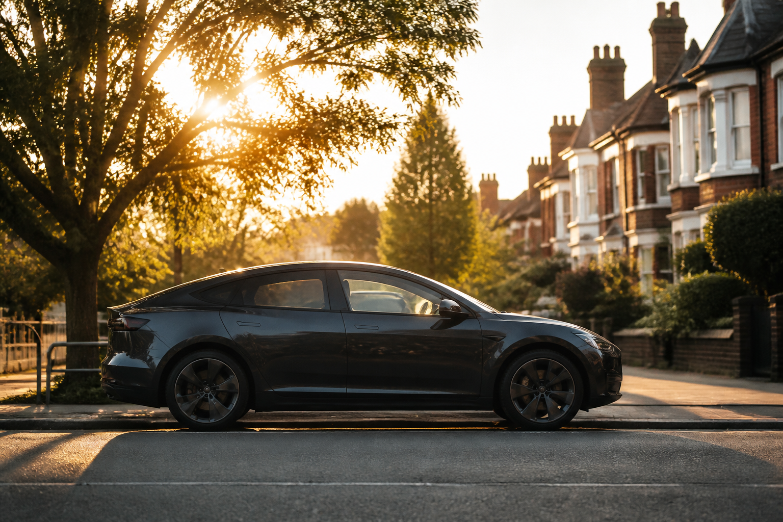 Electric vehicle parked on a UK residential street.