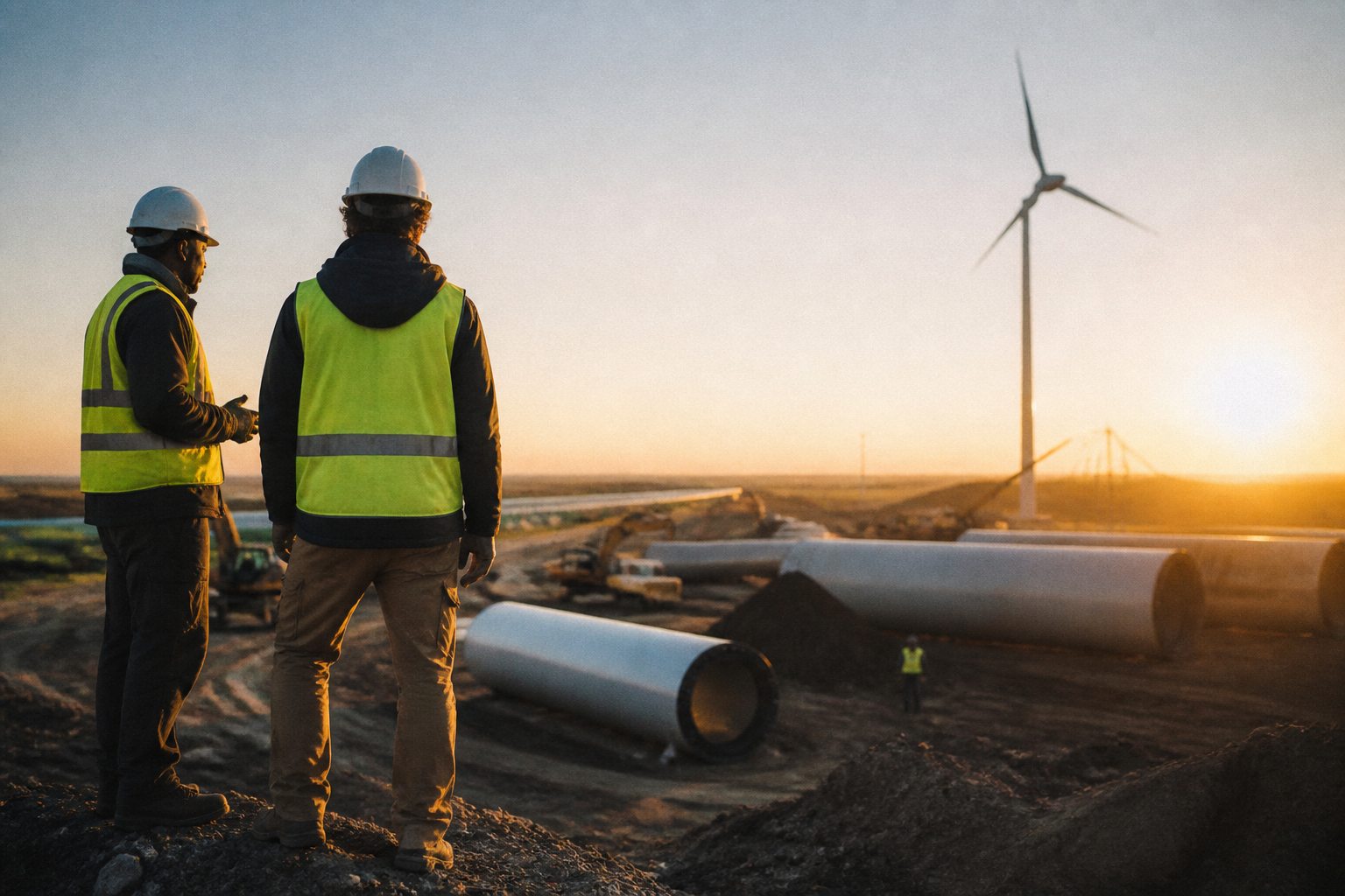 Workers on a site for renewable energy development.