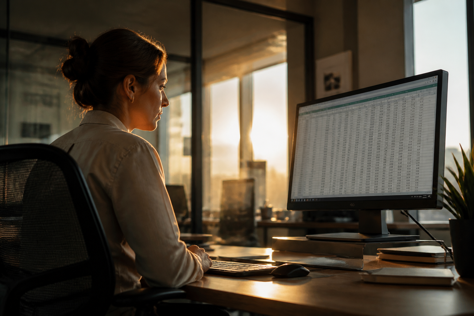 An HR manager looking at fleet emission data on a computer screen.
