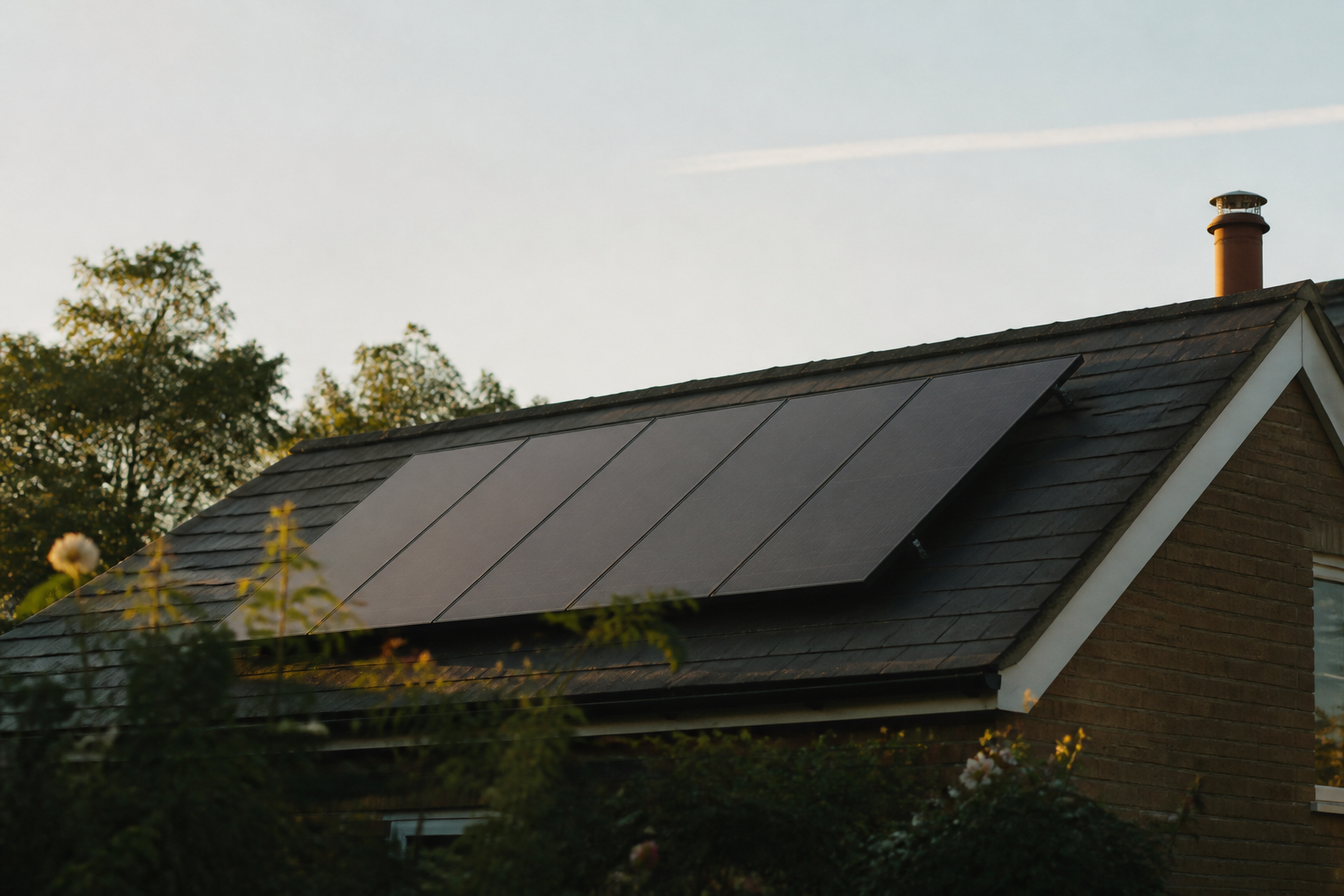 Standard domestic rooftop solar array on a clean, modern home in the UK.