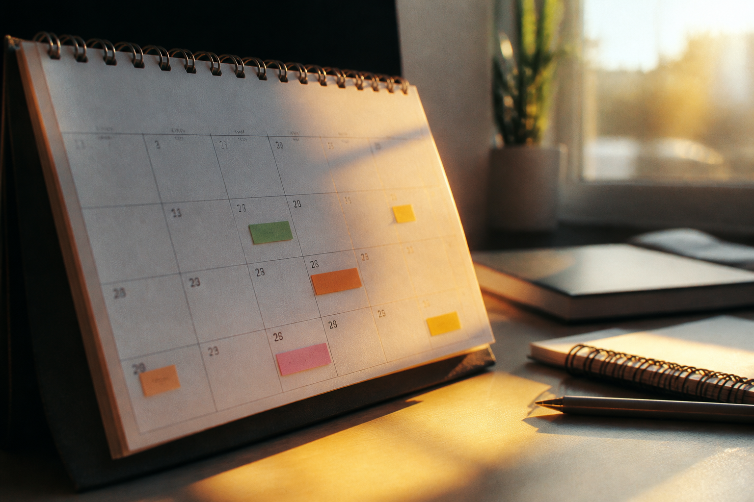 A desk calendar showing a focus on future planning.