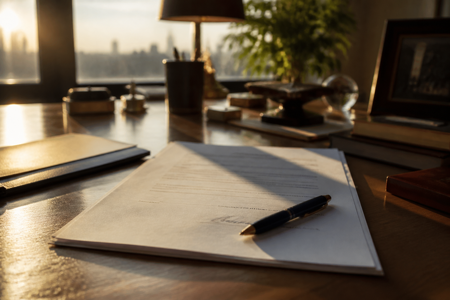 Signed employment contract on a desk