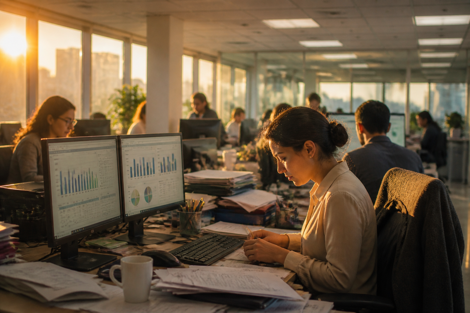 A modern, well-organised UK payroll office interior.
