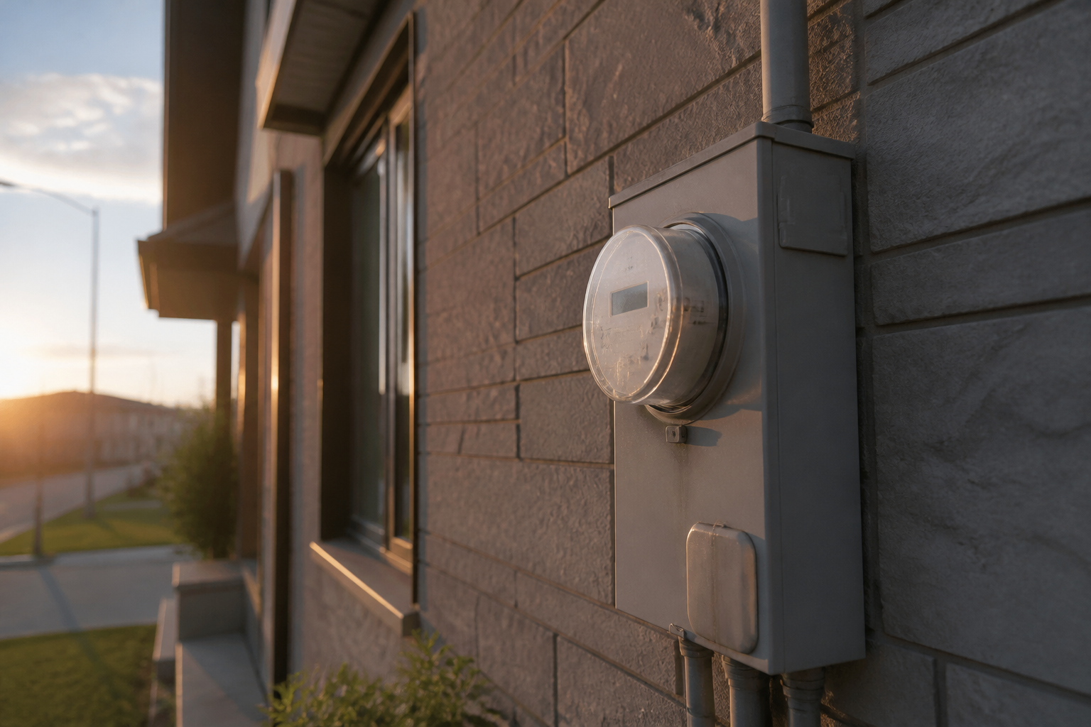 A digital smart meter unit inside a weather resistant wall mounted box.