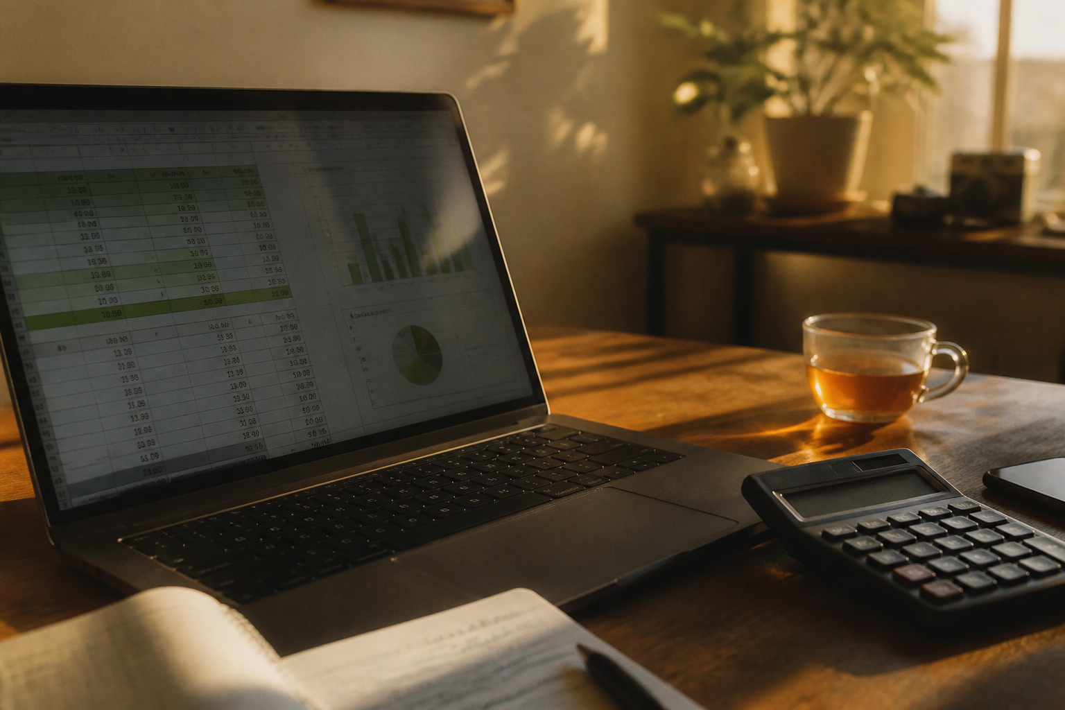A home office setup focused on budget planning and financial management.