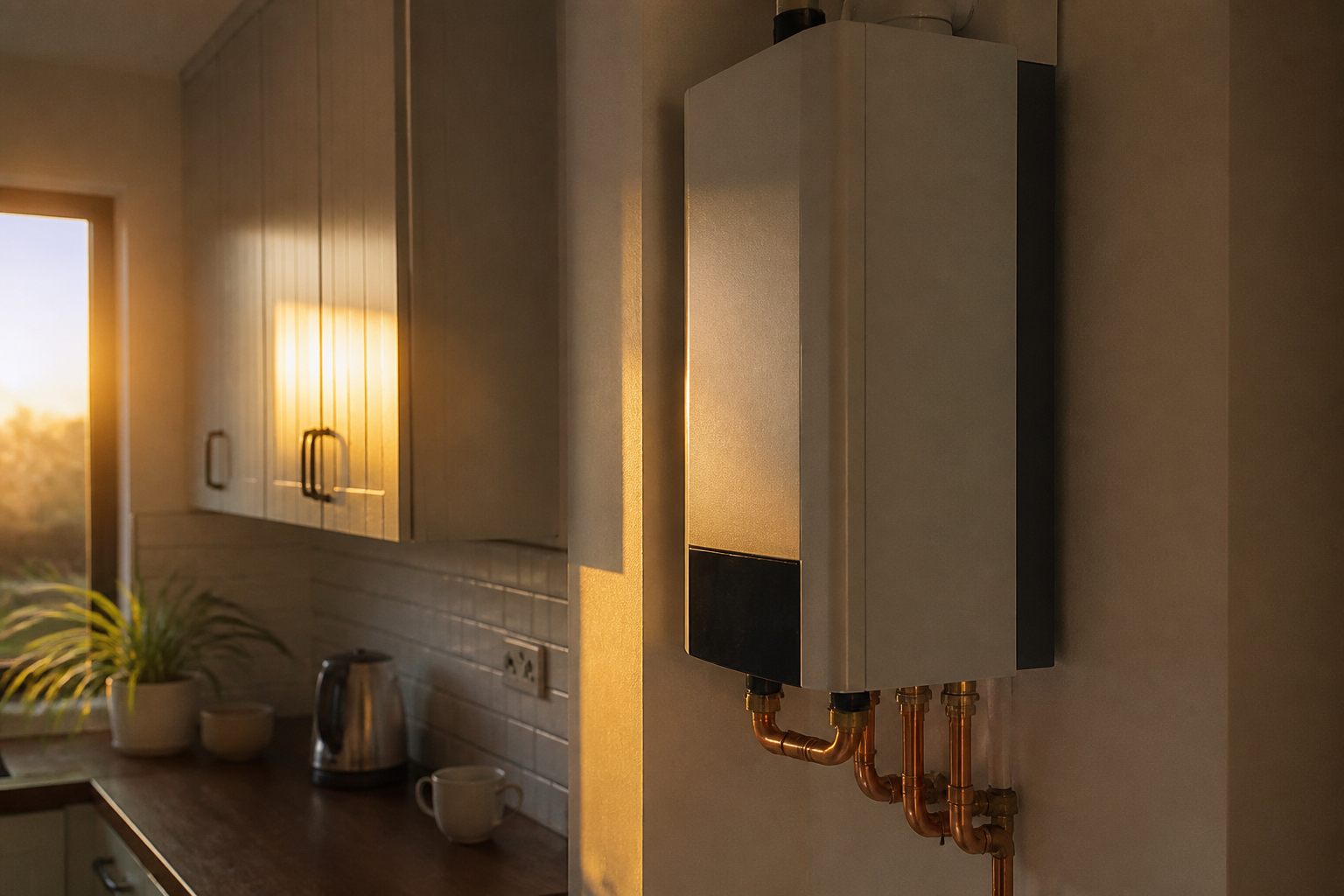A modern heat interface unit installed inside a residential home.